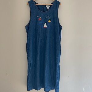 FINAL SALE!! 90s Nautical Vintage Dress Westbound Denim Dress Ocean Theme Size L